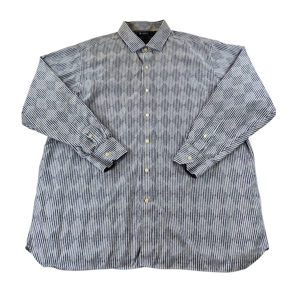 Cremieux Collection Mens XXL Blue White Striped Diamond Jacquard Cotton Shirt